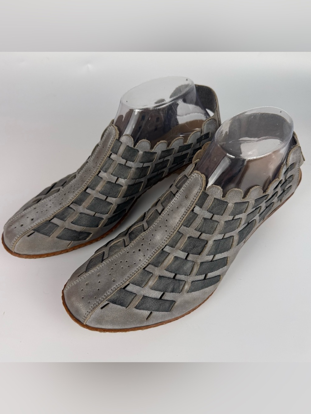 Rieker Women's Antistress Sina Gray Leather Woven Sandals, Size 40